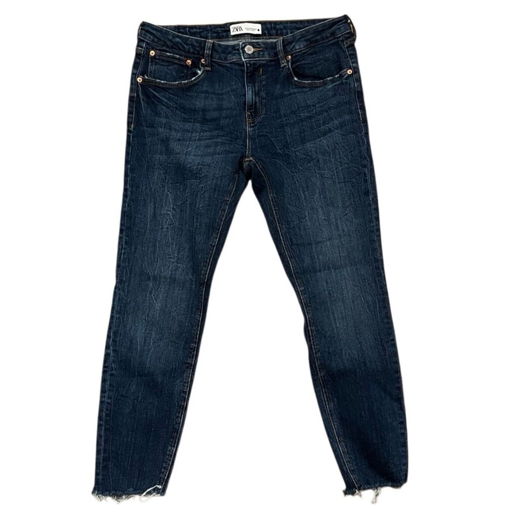 Zara "The Skinny" High-Rise Dark Wash Raw-Hem Cropped Jeans